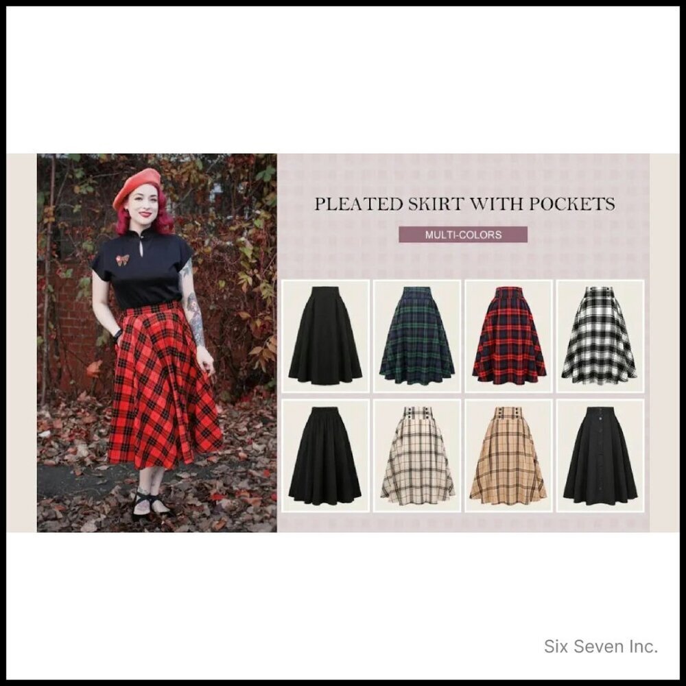 Plaid Midi Skirt High Waist A-Line Pleated Vintage Y2K Chic Casual - Picture 8 of 8